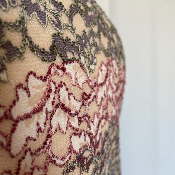 Y2K Top Womens Size XL Pink Striped Sheer Lace Stretch Fairy Whimsigoth Coquette - Picture 8 of 11